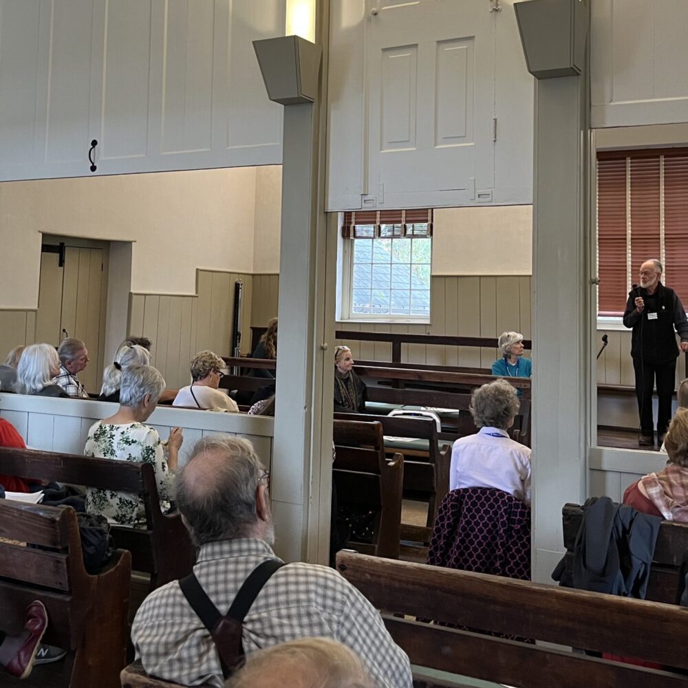 October 21st thread gathering. Quakers gathered in meeting house