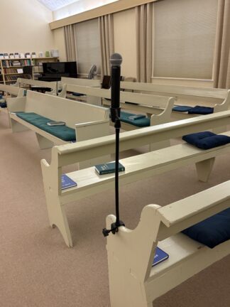 Microphone holder at State College Friends Meeting.